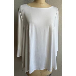 Eileen Fisher White Viscose Shirt‎ A-Line Tunic Sz Large Flare Sleeves EUC Soft
